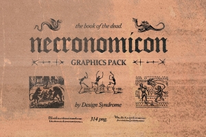 潮流酸性艺术恐怖幽灵怪兽吸血鬼死亡奥秘插图素材合辑 Necronomicon Graphics Pack