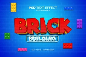 砖块建筑文本效果 (PSD)