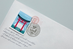 明信片邮票图案设计样机 (PSD)