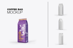 哑光塑料纸咖啡袋实物包装样机 (PSD)