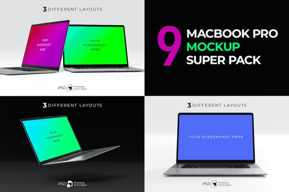 Macbook Pro笔记本电脑样机素材包 (PSD)