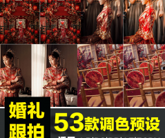 53款中国红中式婚礼跟拍人像LR调色预设手机PR达芬奇LUT预设