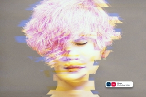 高品质的时尚高端抖音小故障切片风格photoshop动作预设