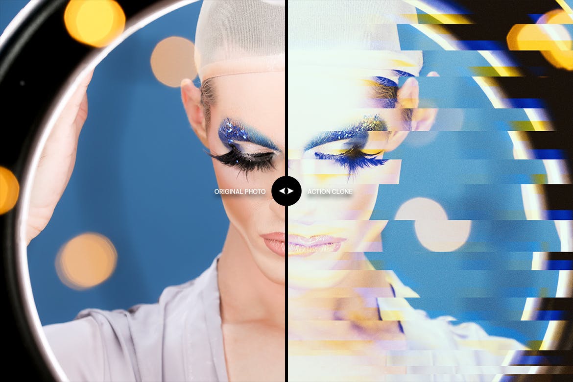 高品质的时尚高端抖音小故障切片风格photoshop动作预设插图1