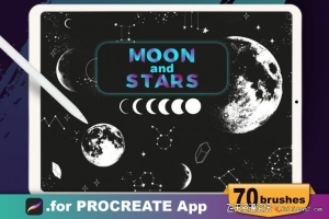 Procreate卫星月亮和星星星座笔刷 IPad画笔下载