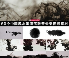 60组中国风艺术水墨滴落印迹墨水散开晕染MOV素材
