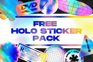 PNG素材 9款雷射全息标签贴纸PNG素材 9 Holo Stickers Pack 4K