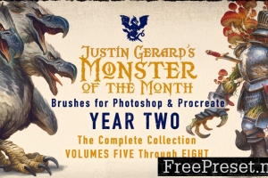 贾斯汀·杰拉德 （Justin Gerard） 的本月怪物画笔套装：Photoshop 和 Procreate 的第二年