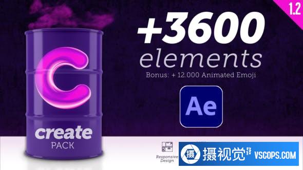 AE脚本 - 3600+元素排版文字标题字幕背景转场预设 Create Pack