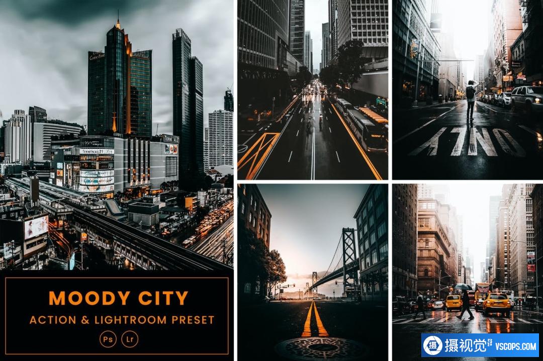 黑暗电影黑金城市风光Lightroom预设及PS动作 Moody City Action & Lightrom Presets