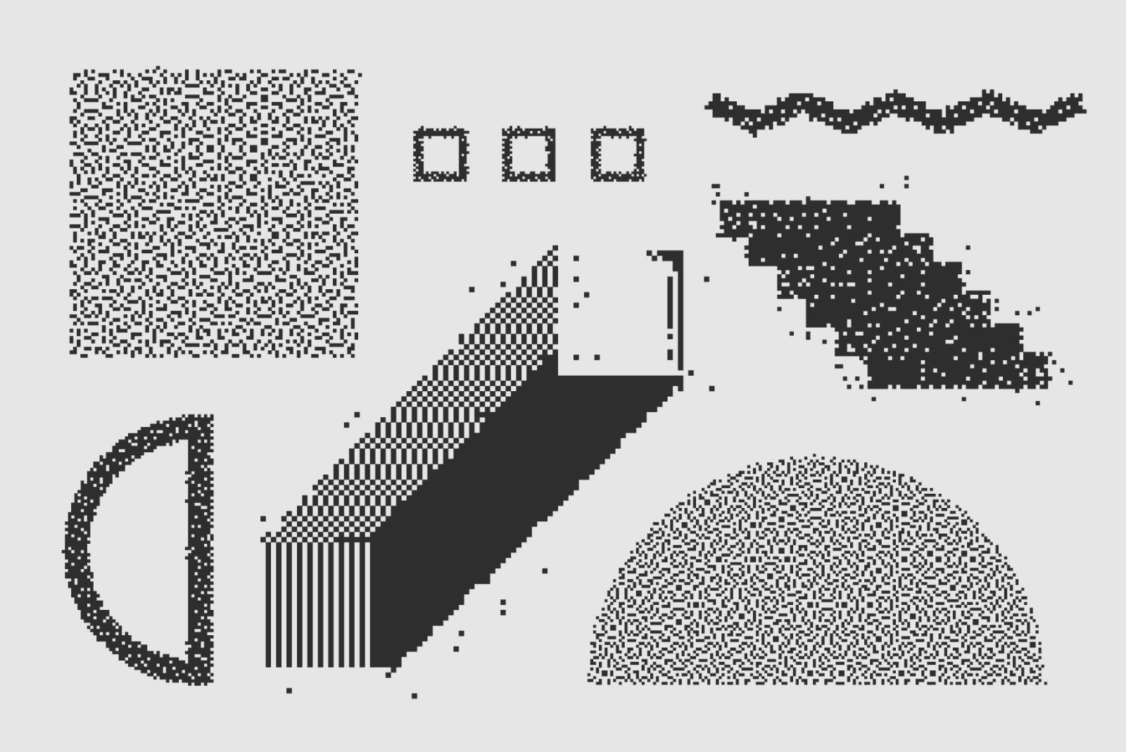 120 个矢量抖动纹理剪贴画形状套装 Vector Dither Textured Clip Art Shapes Set插图3