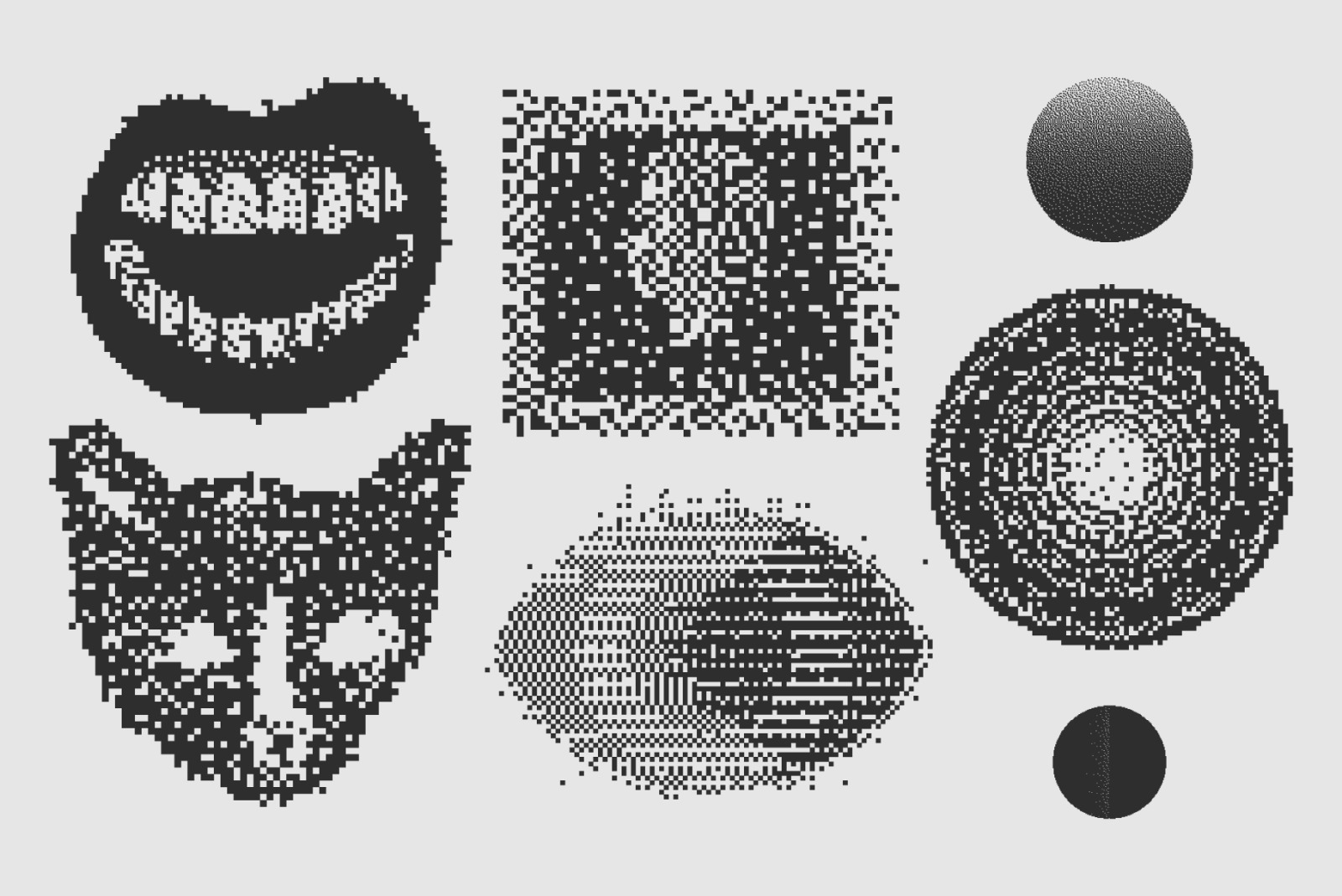 120 个矢量抖动纹理剪贴画形状套装 Vector Dither Textured Clip Art Shapes Set插图4