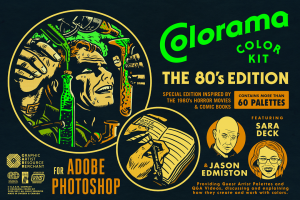 Colorama 颜色套件 - 80 年代版 （Photoshop） 60 种动态调色板 平面3D效果旧纸纹理